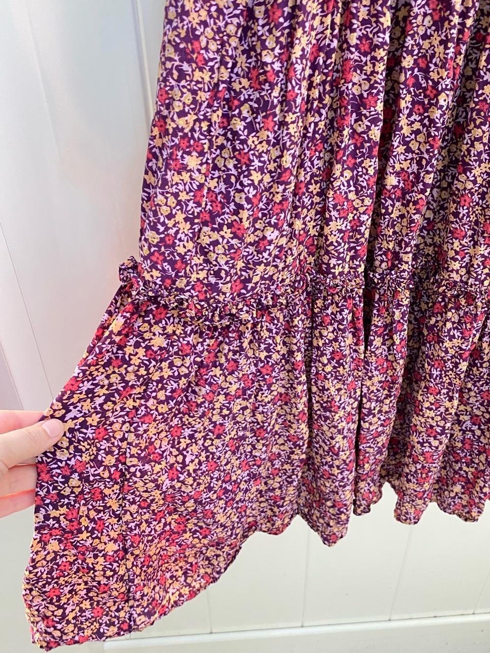 Sundance floral mulberry purple crepe viscose tiered midi dress size large - Picture 5 of 7